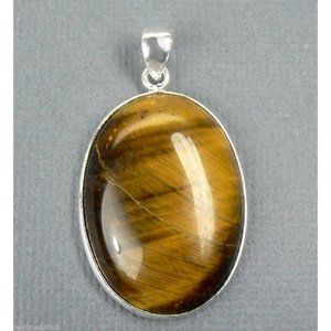 Tiger's Eye OVAL Solitaire Sterling SILVER Pendant